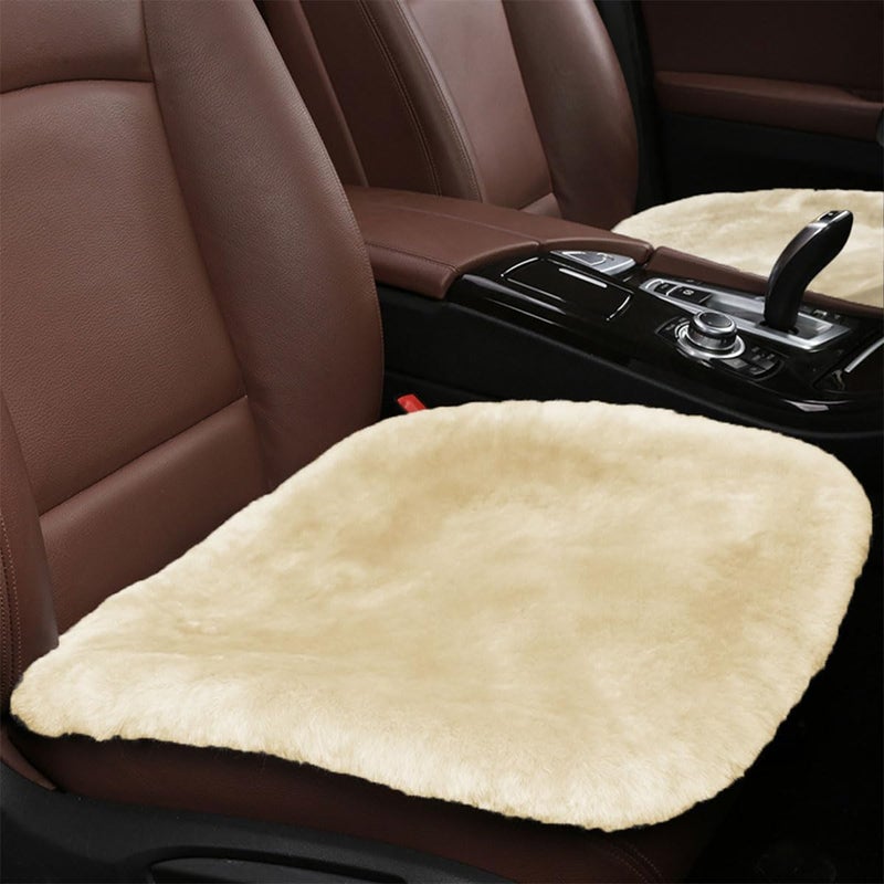 LHDOS Sheepskin Car Seat Cushion, Soft Comfort Winter Driver Seat Cover, Fluffy Faux Fur Front Seat Pad, Car Seat Protector Pad for Office Chair, Universal Interior Accessory for Car SUV Truck (Beige) - Image 1